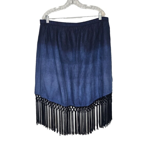 SOFT SURROUNDINGS Blue Ombre Skirt XL Petite Fringe Pull On Midi Boho Western - Picture 1 of 8